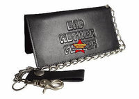 The BMF Black Biker Bi-Fold with chain Leather Wallet EMBOSSED