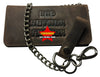 The BMF BROWN Biker Bi-Fold with chain Leather Wallet EMBOSSED
