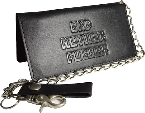 The BMF Black Biker Bi-Fold with chain Leather Wallet EMBOSSED