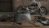 The BMF Black Biker Bi-Fold with chain Leather Wallet EMBOSSED