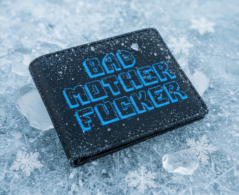 The Original BMF Black Leather Wallet Blue Embroidery