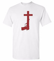 RED GUN CROSS White T-shirt 100% Cotton Tee by BMF Apparel