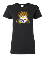 Steelers Glove Ladies Tee Shirt Black 100% Cotton