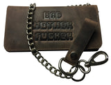 The BMF BROWN Biker Bi-Fold with chain Leather Wallet EMBOSSED