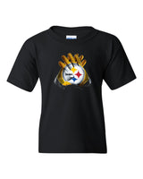 Steelers Glove Youth Tee Shirt Black 100% Cotton